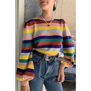 Rachel Antonoff Bridget Puff Sleeve Sweater - L - Multi Stripe